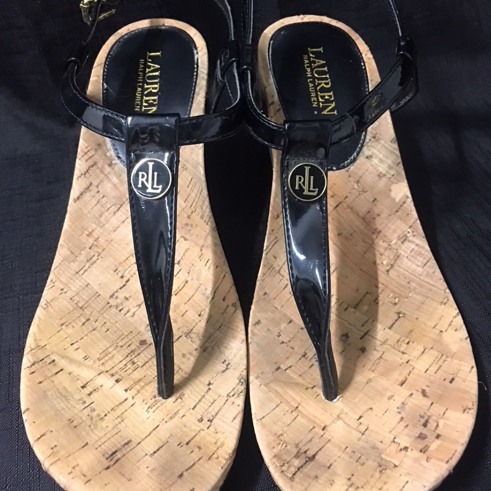 Ralph Lauren patent leather sling back sandals 10